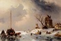 Figuren Loading Ein Pferd gezeichneter Wagen auf dem Eis Landschaft Charles Leickert
